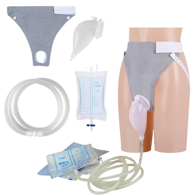 Powerful Elderly Male Urine Bags Reusable External Catheter for Men, Male Urine Bag Set for Bedridden Patients and Urinary Incontinence, with 2 Urine Catheter Bags 1000ML and 2000ML (Grey for Male)